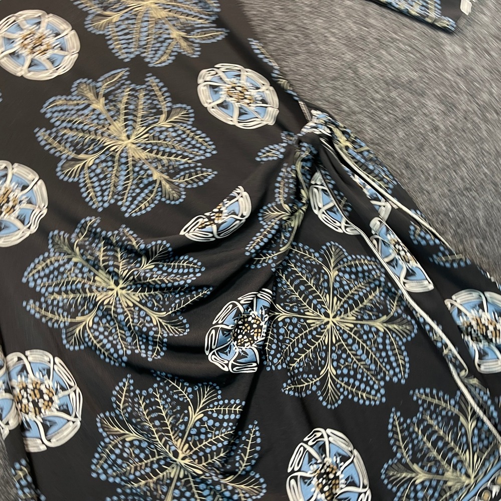Max Studio Faux Wrap Stretch Dress Womens M Black Blue Mandala Boho Indie Modest